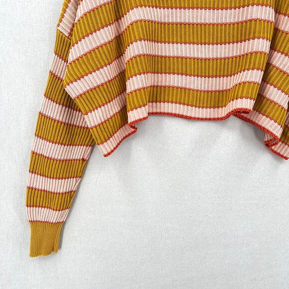 FREE PEOPLE Just My Striped Pullover Sweater Womens Small Yellow Pink Cropped - Picture 6 of 14